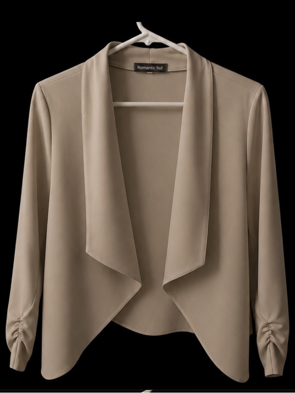 Romantic Hut Women's Taupe Draped Open-Front Jacket